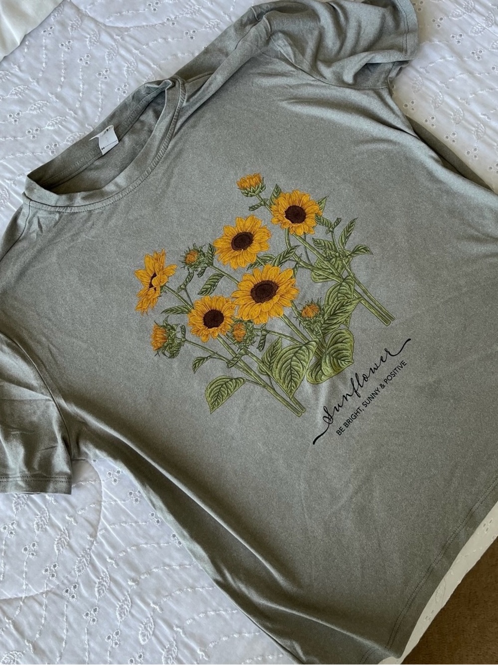 Sunflower Graphic Tee - Olive Green with Yellow Blooms